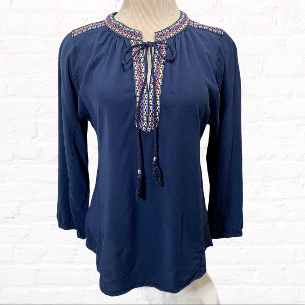 DANIEL RAINN Embroidered Peasant Navy Tunic Top